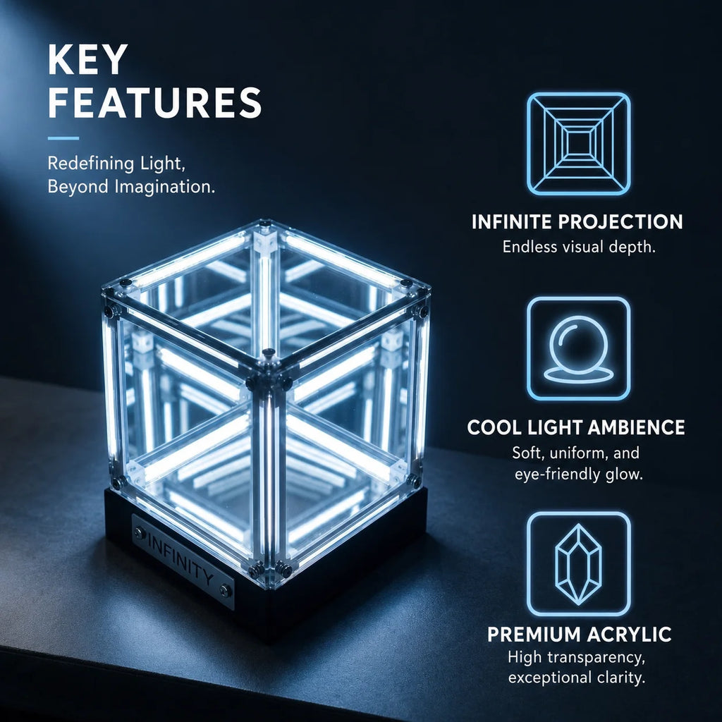 WWPPU Hypercube LED Table Lamp Multi-layer Mirror Infinity Projection Abyss Box Premium Acrylic Geek Room Decor Items